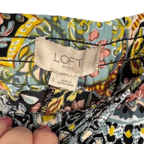 New Loft Bright Colorful Floral Elastic Waist Drawstring Pants Large Breathable - Picture 4 of 7